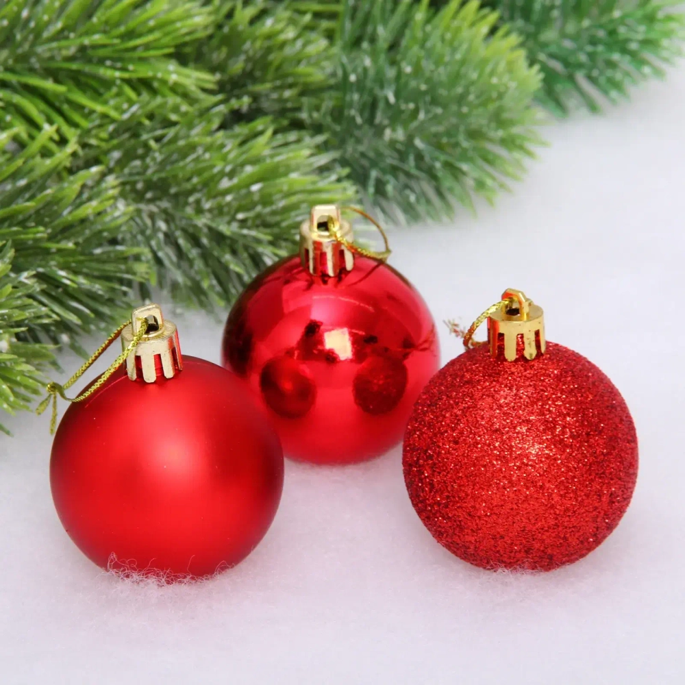 Новогодние шары 5 см (набор 24 шт) «Микс фактур», красный