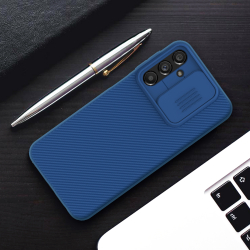Чехол синего цвета защитный для Samsung Galaxy A24 от Nillkin, серия CamShield Case с защитной шторкой для задней камеры