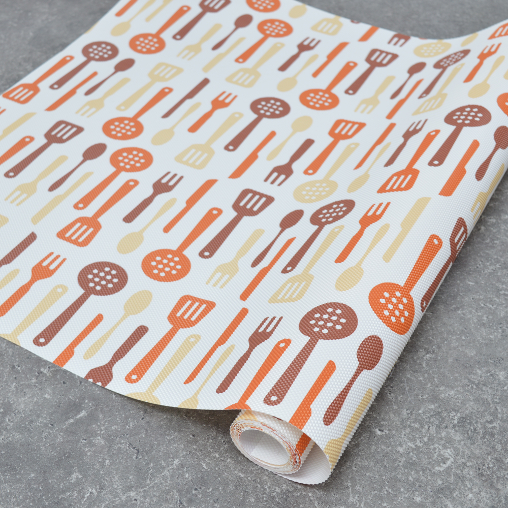 Коврик для кухонных ящиков в рулоне 45*150см "Ложки-вилки", оранжевый
