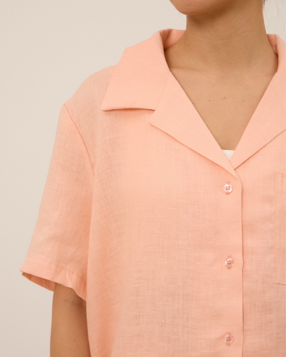 Рубашка 06, с коротким рукавом,из 100% льна, персиковая