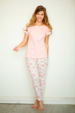 Милый домашний комплект с принтом на брючках (Размер: XL) (Цвет: розовый)