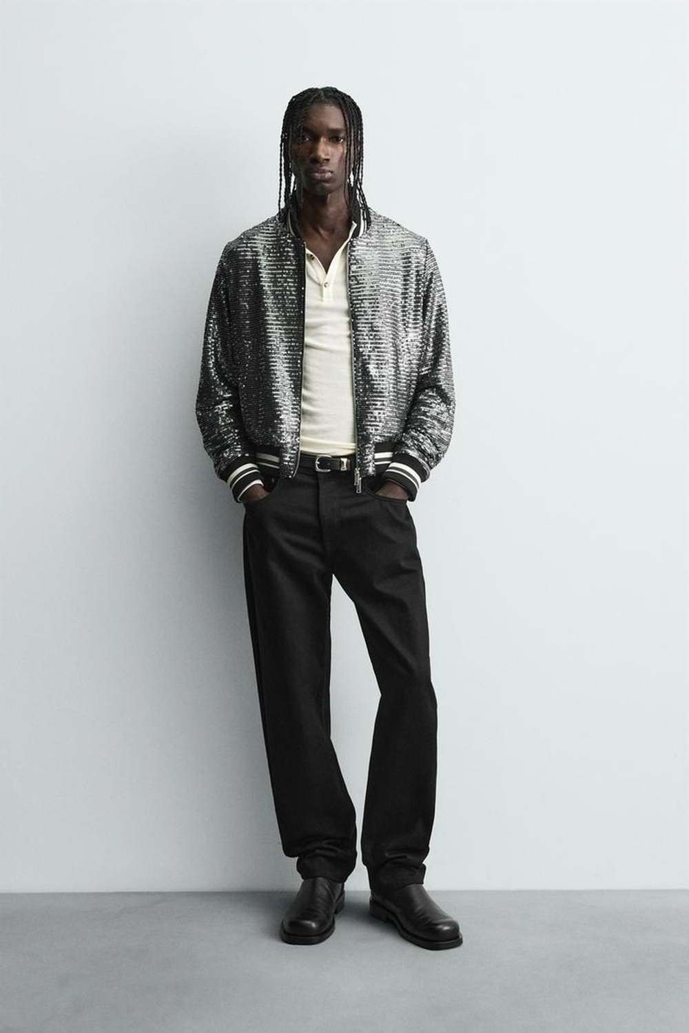 ZARA БОМБЕР С ПАЙЕТКАМИ, ЧЕРНЫЙ/СЕРЕБРЯНЫЙ