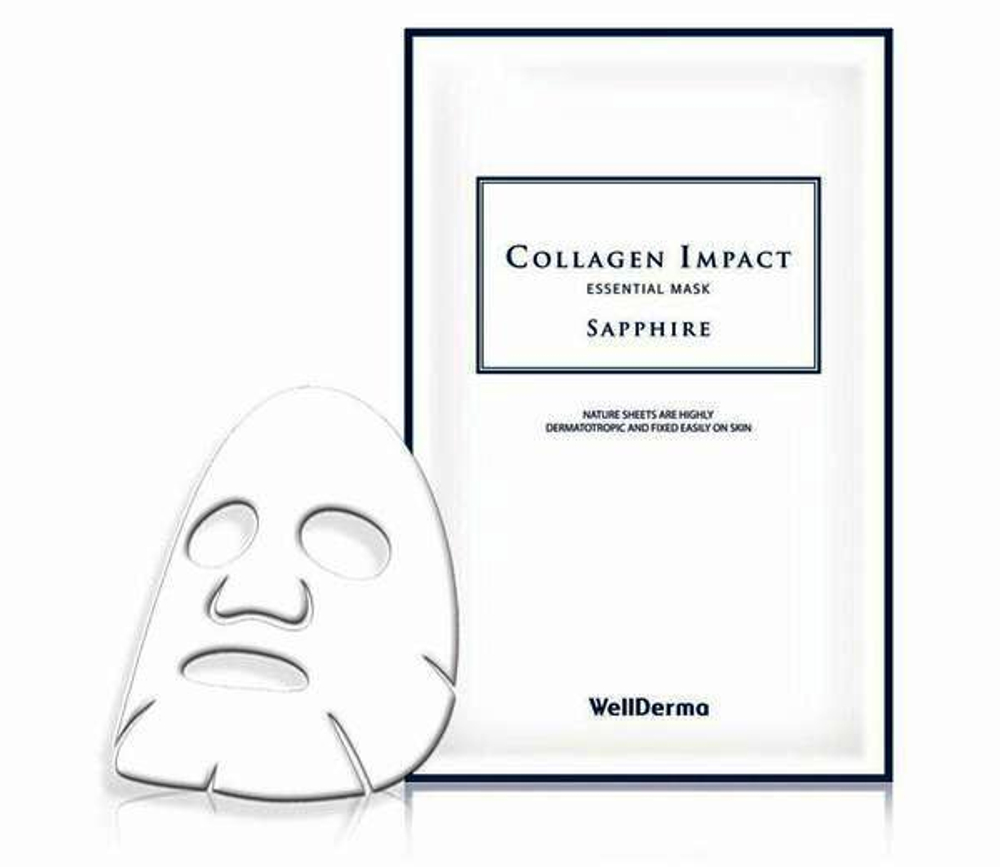 НАБОР  Омолаживающих увлажняющих тканевых масок с морским коллагеном WellDerma  Collagen Impact Essential Mask Sapphire, 10 шт * 25 мл
