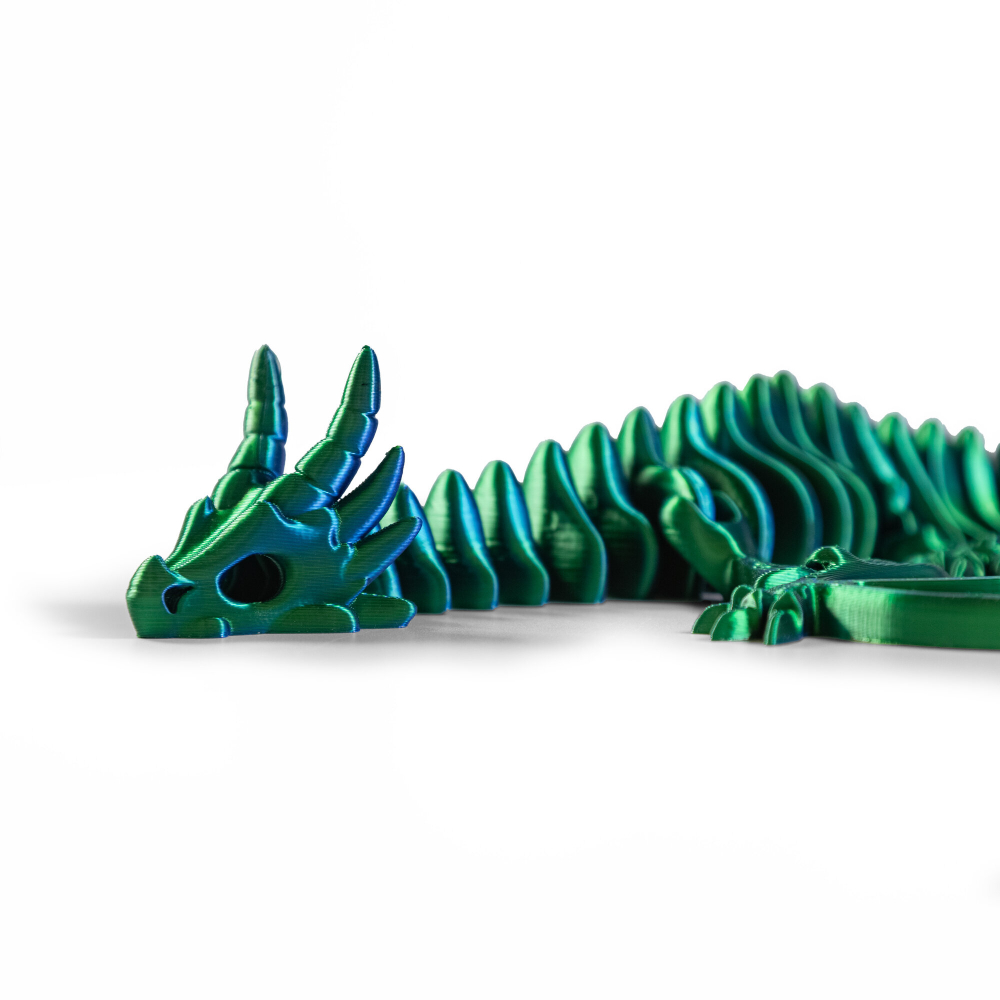 Дракон с крыльями подвижный 3D печать, 29 см., сине-зеленый