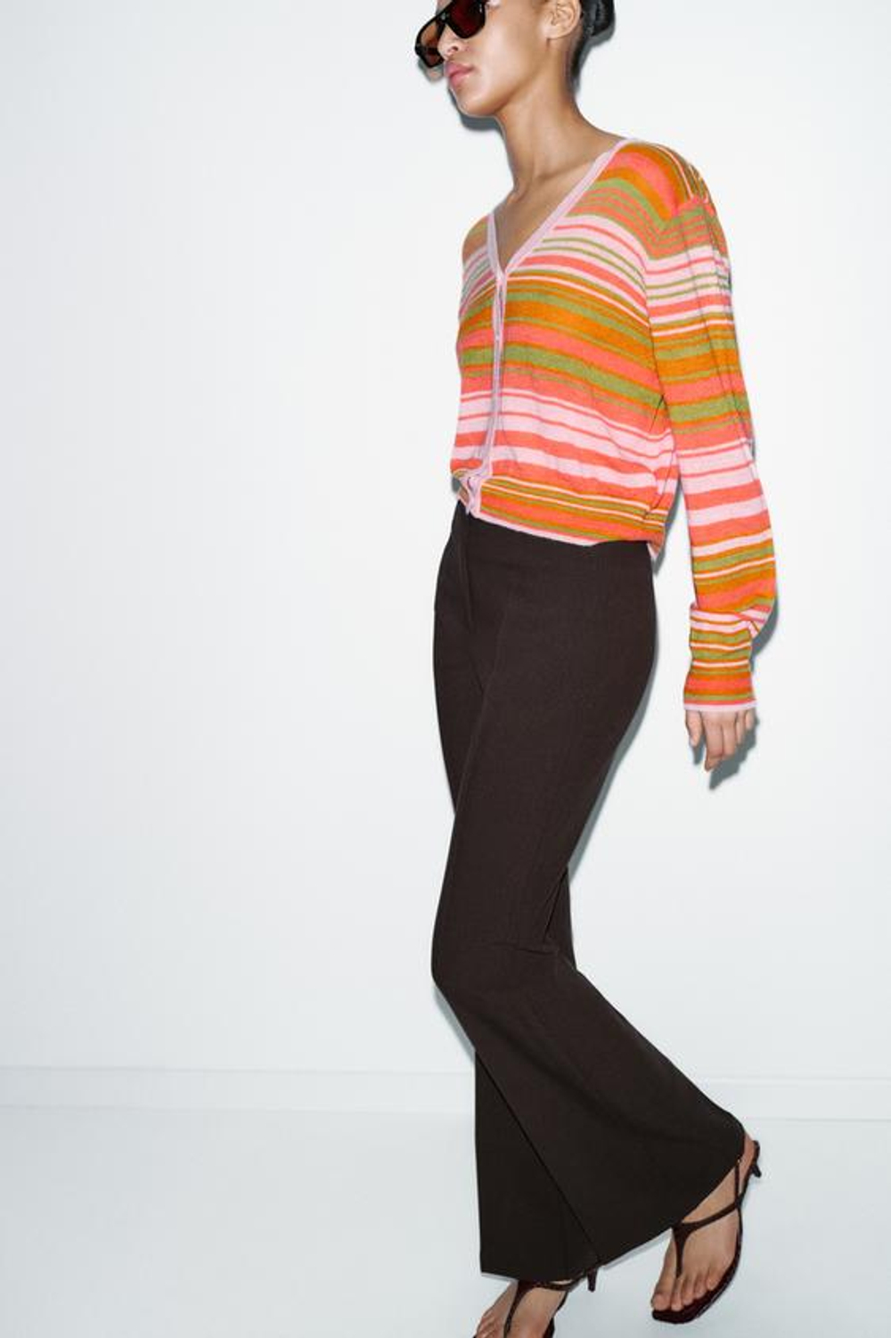 ZARA БРЮКИ FLARE С БОКОВЫМИ ШВАМИ, КОРИЧНЕВЫЙ