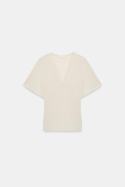 ZARA СВОБОДНЫЙ ТОП С V-ОБРАЗНЫМ ВЫРЕЗОМ, ЭКРЮ