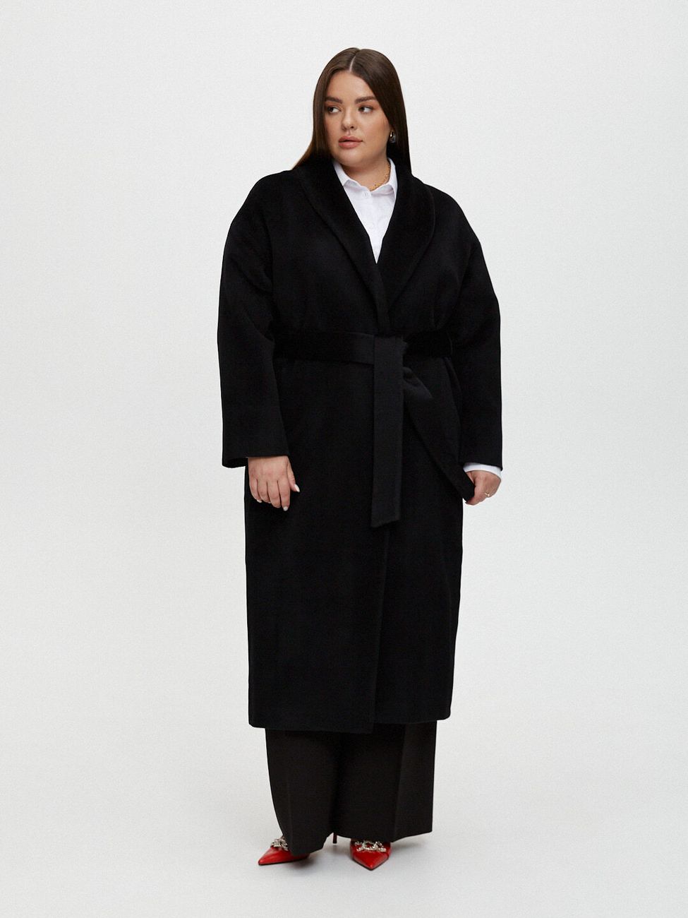 Пальто-халат с воротником шалька, черный