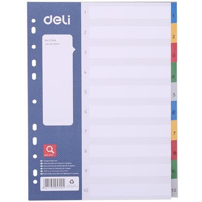 Разделитель пластиковый DELI, А4, 10 листов, цветной