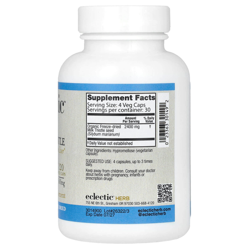 Eclectic Herb, сублимированная расторопша, 120 растительных капсул (600 мг в капсуле)