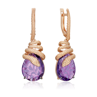 Серьги с английским замком из красного золота c аметистом 02-5289-00-203-1110