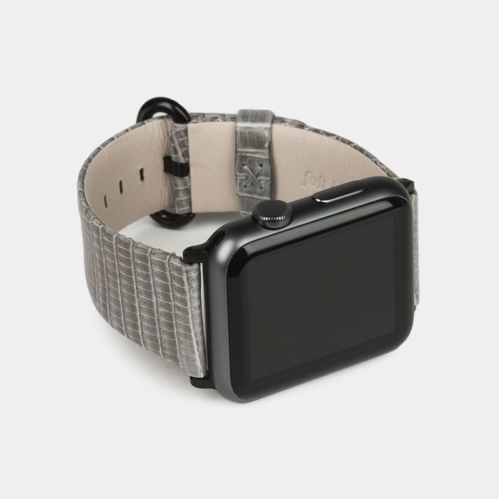 Ремешок для Apple Watch 44/45/46 mm из кожи ящерицы, серого цвета