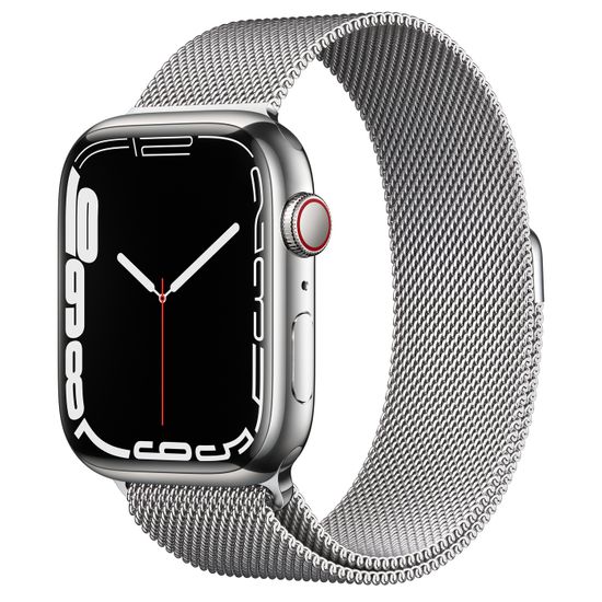 Apple Watch Series 7 (GPS + Cellular) Silver Stainless Steel Case with Silver Milanese Loop 45mm