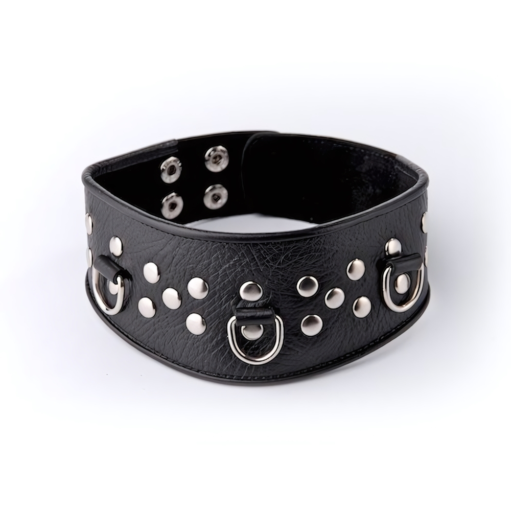 Кожаный черный ошейник с велюровой подкладкой (Цвет: черный)