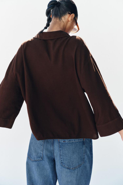 ZARA СВОБОДНАЯ РУБАШКА ИЗ ЛЬНА, КОРИЧНЕВЫЙ