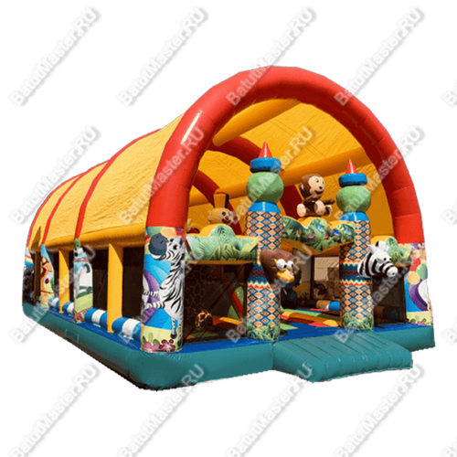 Коммерческий надувной батут "Зверята с крышей" 11*7*6 м