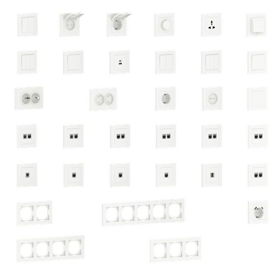 Накладка для розетки Schuko с зарядным устройством USB A+C,  со шторками 16A 250В,  матовый белый,  серия A07