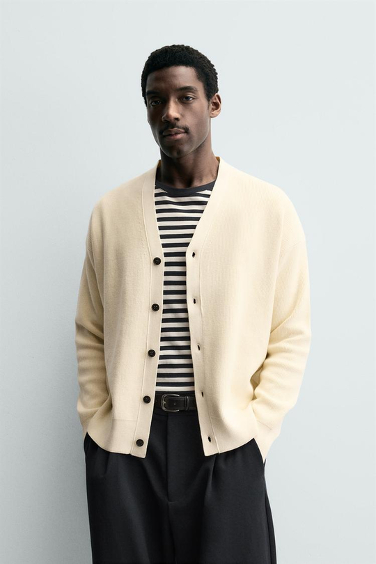 ZARA КАРДИГАН ИЗ РЕЛЬЕФНОГО ХЛОПКА, ЭКРЮ