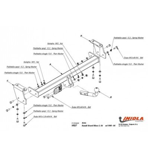 Фаркоп IMIOLA V.027 Suzuki Grand Vitara 3/5 дверей 1998-2005(паспорт и сертификат в комплекте)(без электрики)