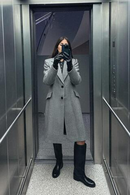 ZARA ПАЛЬТО ИЗ МЯГКОЙ ТКАНИ, СЕРЫЙ