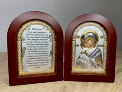 Складень, Владимирская БМ, Молитва, икона арочная, красное дерево 140x200