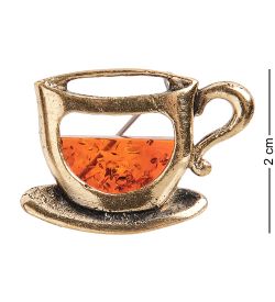 AM-2412 Брошь «Чашечка кофе» (латунь, янтарь)