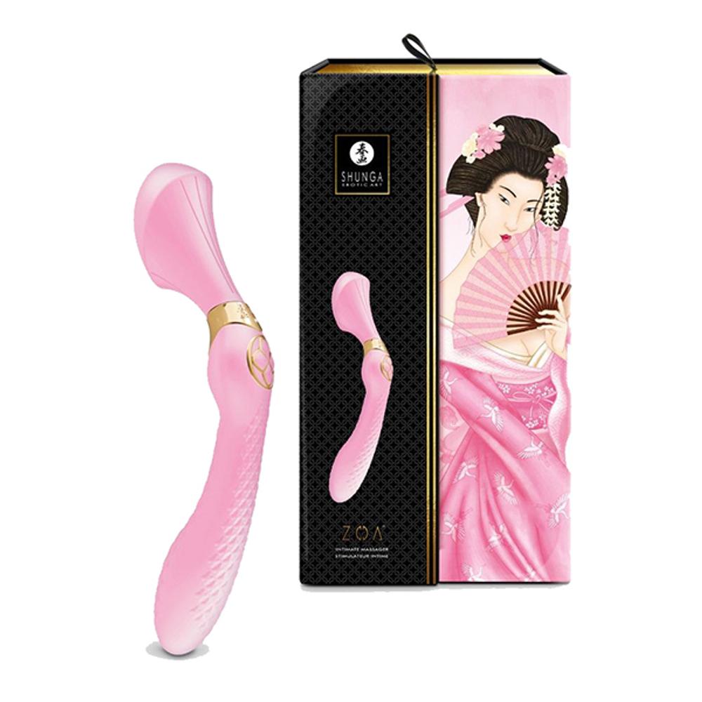 Розовый двусторонний вибростимулятор 26,5см Shunga ZOA SH-ZOA-602