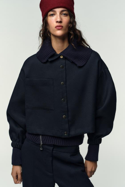 ZARA БРЮКИ ПРЯМОГО КРОЯ С ДЕКОРАТИВНОЙ СТРОЧКОЙ, МОРСКОЙ СИНИЙ