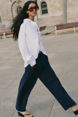 ZARA БРЮКИ BARREL, МОРСКОЙ СИНИЙ