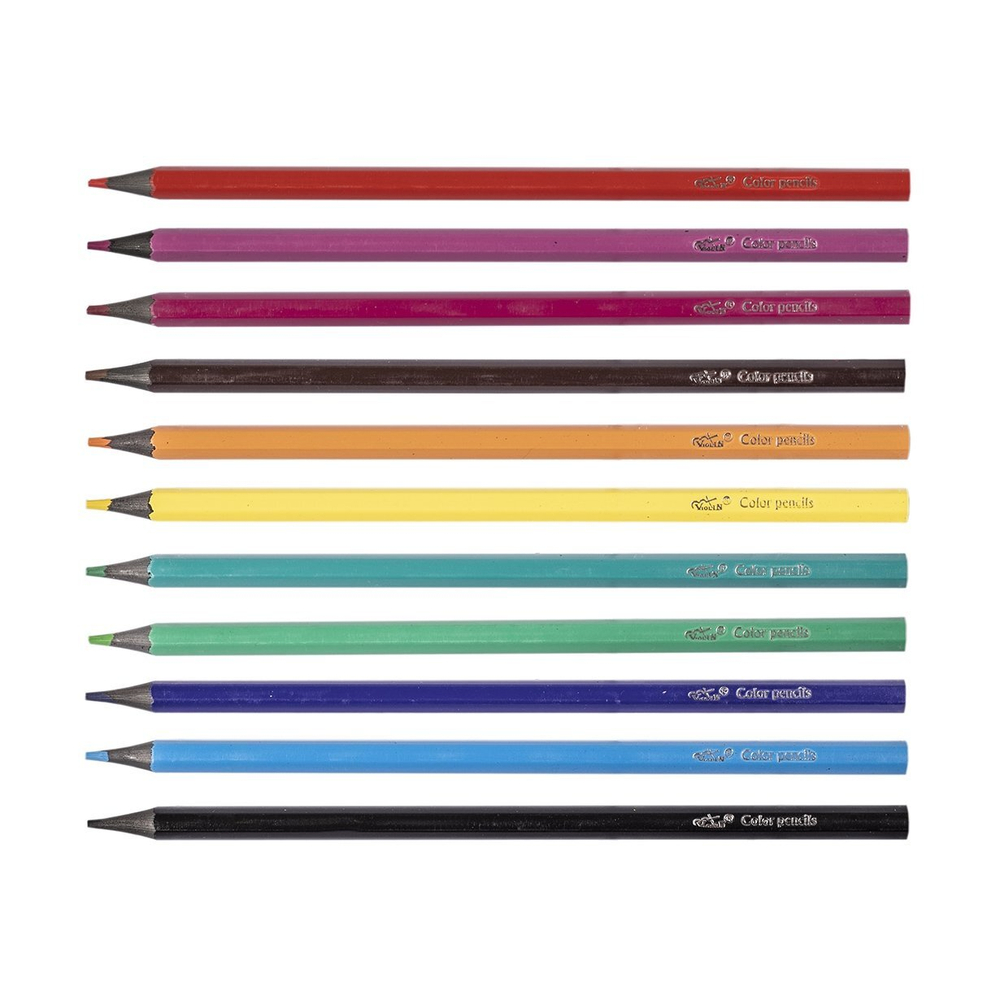 Карандаши цветные Violin 12 цв., "Детский Mix" пластиковые, шестигранные, заточенные, грифель 3.0 мм, картон. уп., европодвес