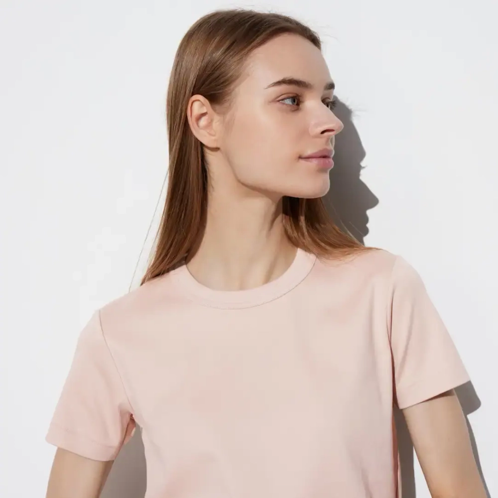 UNIQLO ФУТБОЛКА С КРУГЛЫМ ВЫРЕЗОМ, РОЗОВЫЙ