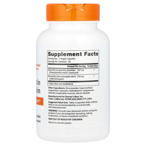 Doctor's Best, кверцетин с бромелаином, 180 растительных капсул