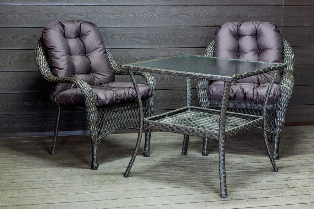 Садовый комплект из искусственного ротанга Мэдисон НЬЮ (Medison NEW) стол квадратный 80х80 + 2 кресла с подушками на сиденье и спинку