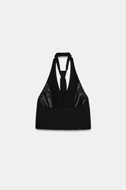 ZARA ТОП С V-ОБРАЗНЫМ ВЫРЕЗОМ, ЧЕРНЫЙ