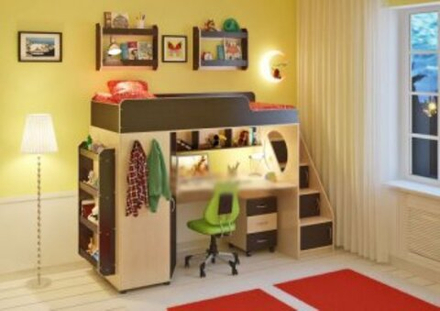 Кровать-чердак КарИВи Легенда 4.3 с полками 80х190  Дуб Молочный Венге