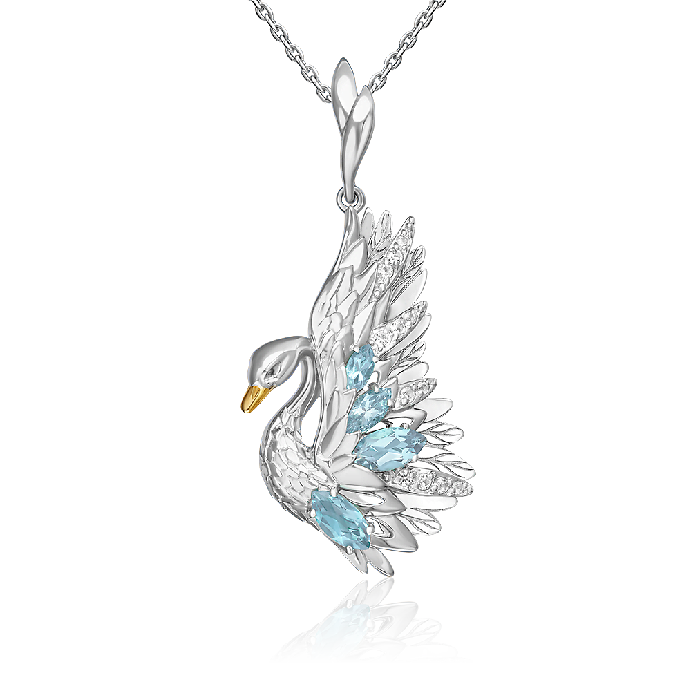 Подвеска «Лебедь» из белого золота с топазами и натуральными топазами white