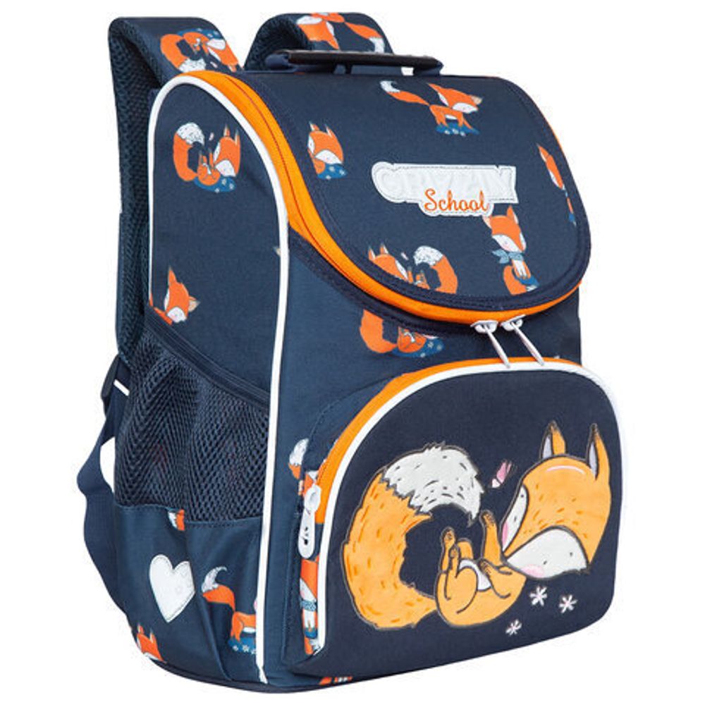 Ранец GRIZZLY анатомическая спинка, с мешком для обуви, для девочек, "FOX", 33х25х13 см, RAm-284-12/1