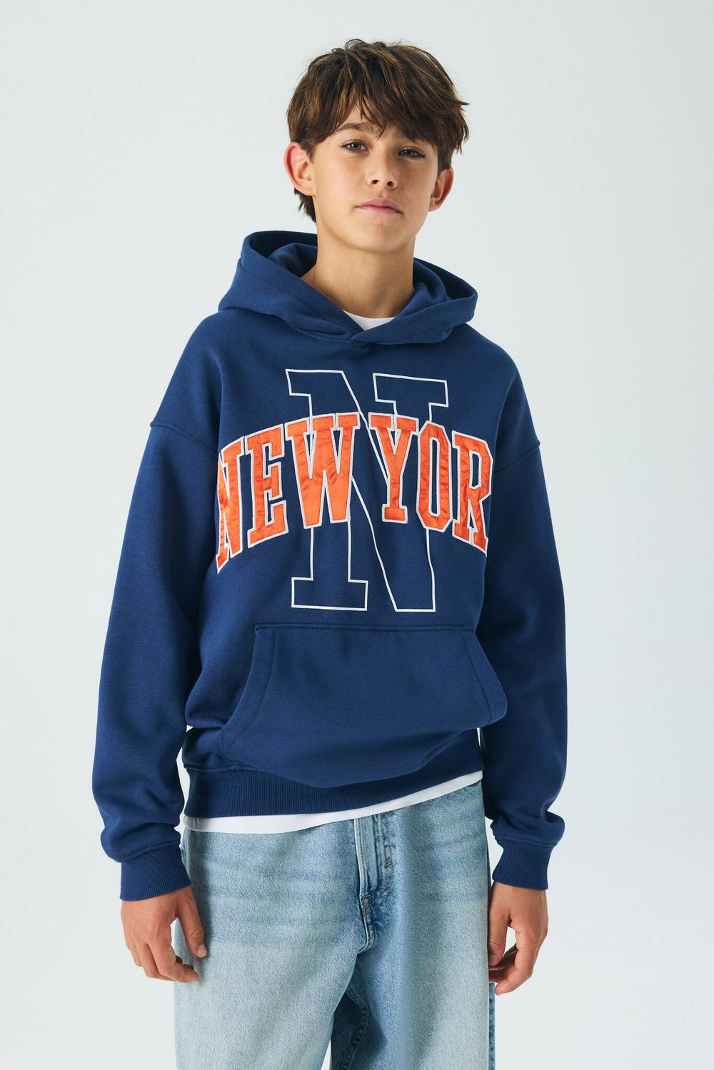 H&M Толстовка с капюшоном и принтом, синий