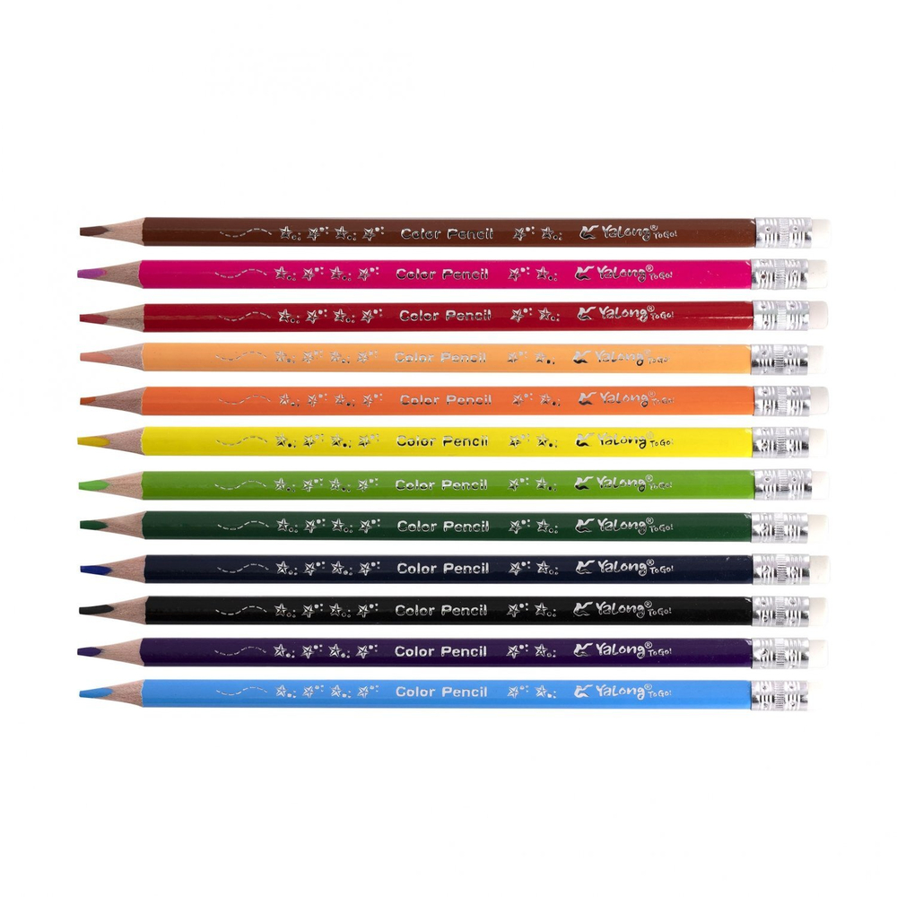 Карандаши цветные с ластиком Yalong 12 цв., "World water" деревянные, трехгранные, заточенные, грифель 3.0 мм, картон. уп., европодвес