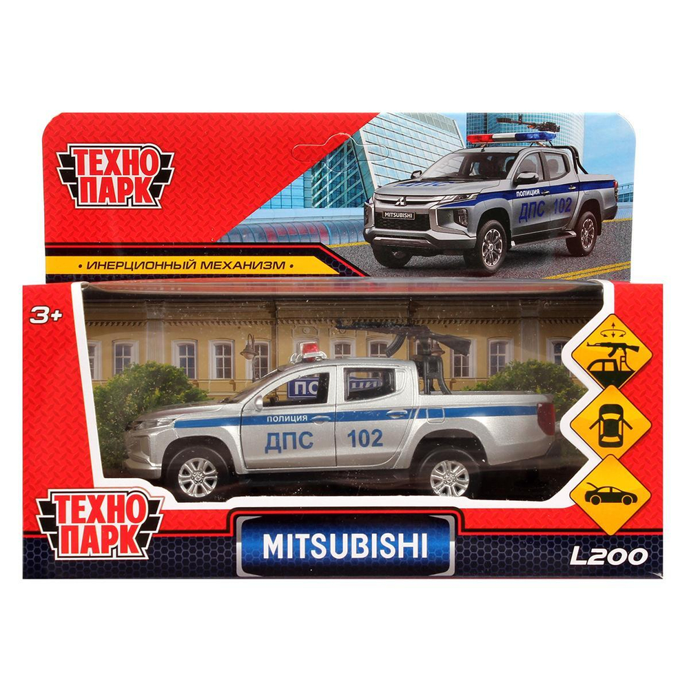 Модель ин. мет. "Mitsubishi L200 Pickup Полиция" 13см, двери, багаж, коробка L200-12POL-ARM (Технопарк)