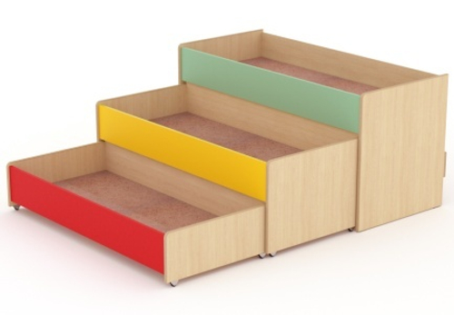Кровать 3-х ярусная выкатная, 1484*656*720, корпус древесный, фасады цветные, МДФ 6 мм