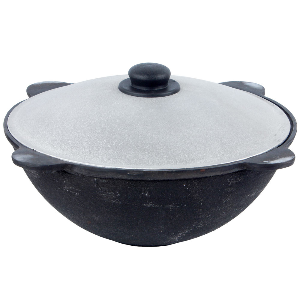 Казан 12л узбекский чугунный с алюминиевой крышкой, плоское дно (г.Наманган)