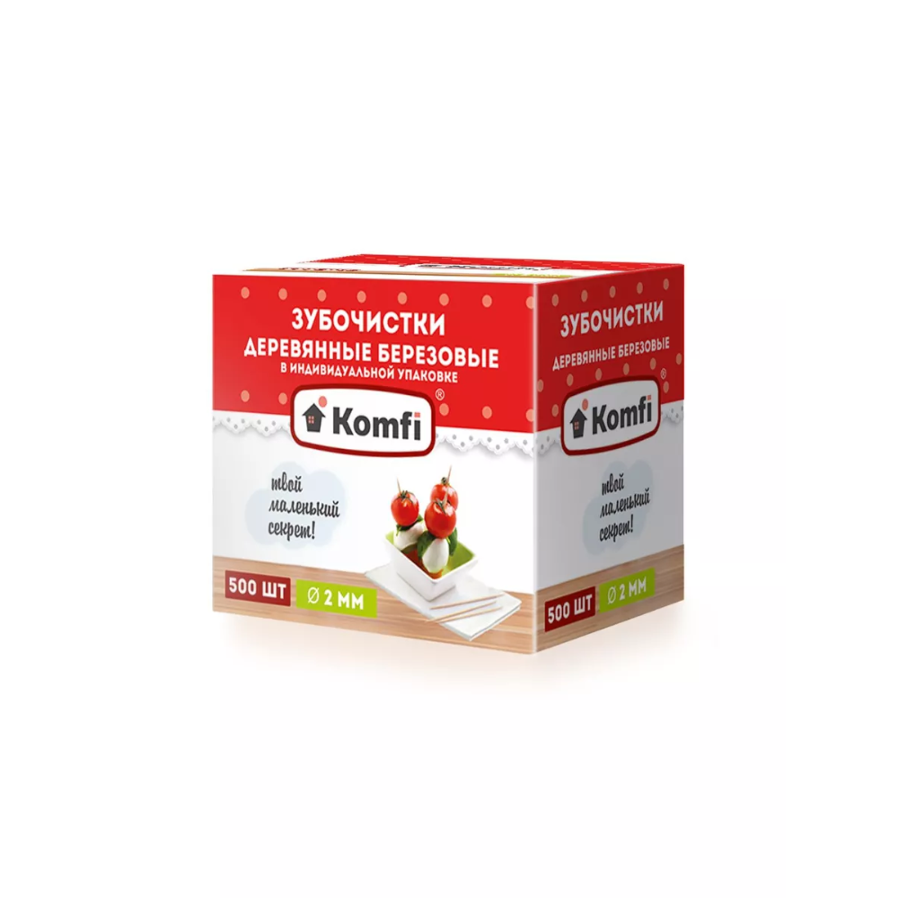 Зубочистки деревянные с мятой komfi 500 шт