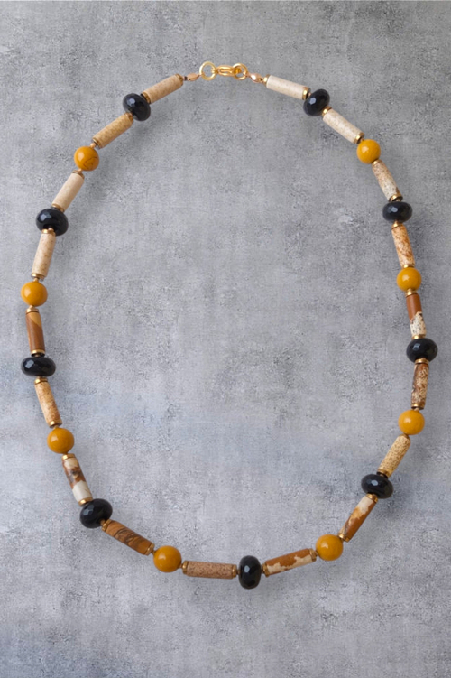 Бусы из песчаной яшмы, агата и керамики, позолоченный замок