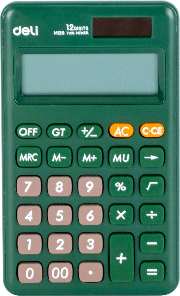 Калькулятор карманный ДЕЛИ 12 разрядов зеленый 115*68*10 мм (EM120GREEN)