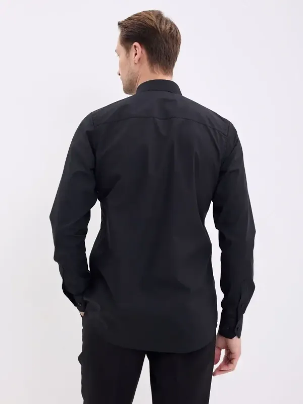 Рубашка на высокий рост LONG SLIM FIT с длинным рукавом, черная
