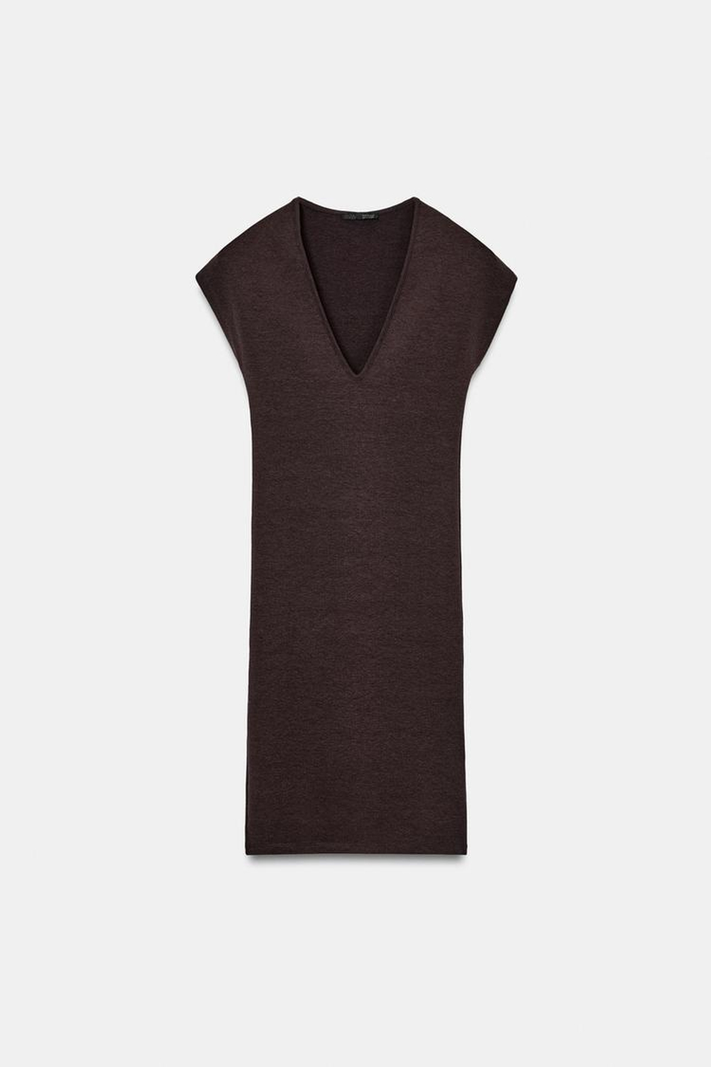 ZARA КОРОТКОЕ ПЛАТЬЕ С V-ОБРАЗНЫМ ВЫРЕЗОМ, КОРИЧНЕВЫЙ