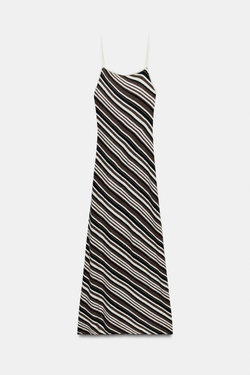 ZARA ПЛАТЬЕ МИДИ С ПОЛОСКАМИ, ЧЕРНЫЙ/КОРИЧНЕВЫЙ