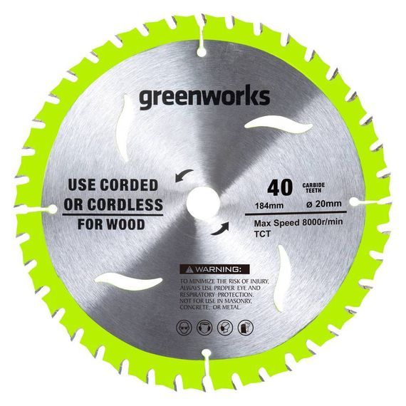Диск пильный по дереву Greenworks 184x20мм 40T (2943307)
