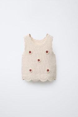 ZARA ТОП ИЗ КРУЖЕВА КРОШЕ, ЭКРЮ