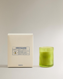 Zara Home Свеча ароматическая BERGAMOT & SANDALWOOD 155 г, растительный воск, аромат древесный, Зелёный